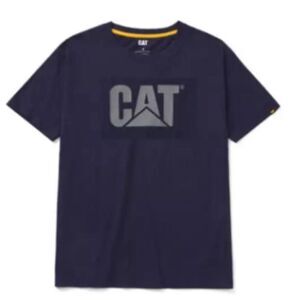 CAT T-Shirt Men’s Large Blue Gray Logo Relaxed Fit Tagless Comfort Durable NWT